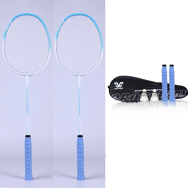 Ultra Light Double Badminton Racquet Carbon Lightest Playing Badminton Whole 2pcs Elementary Exercises Badminton Rackets Set: Sky Blue