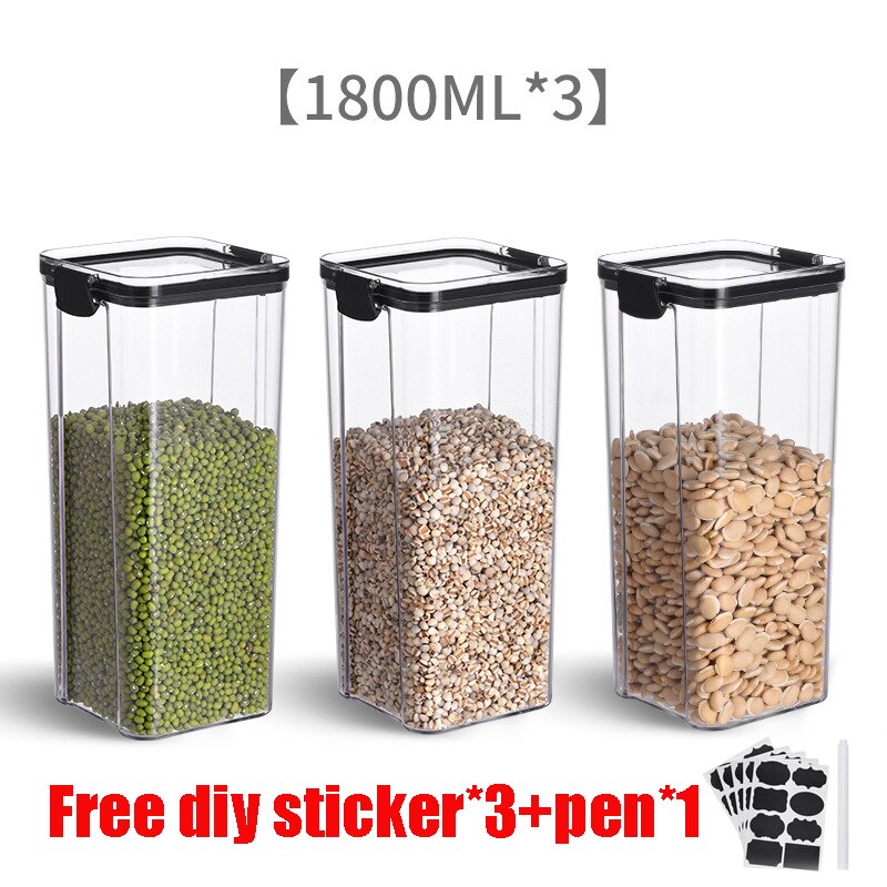 460-1800ml set stackable kitchen sealed cans plastic food storage boxes multigrain cans dried fruit tea storage containers: 1800ml  X3