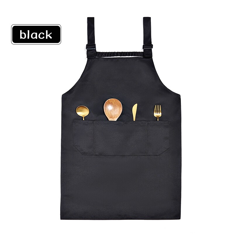 Unisex Adjustable H-shaped Back Elastic Band Chef Apron Canteen Hotel Cafe Bakery Barber Shop Florist Apron Uniform Waterproof: Black