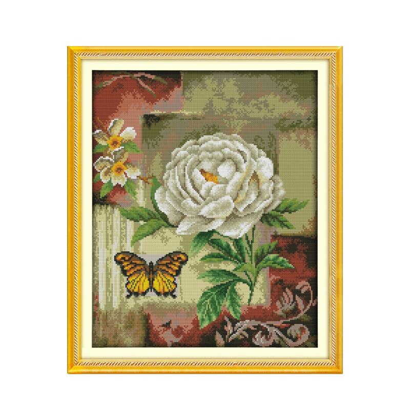 Joy Sunday Stamped Cross Stitch Kits Bluebells Vase Flower Patterns 14CT 11CT Printed Counted Handmade Embroidery Needlework Set: H657(13) / 14CT White Cloth