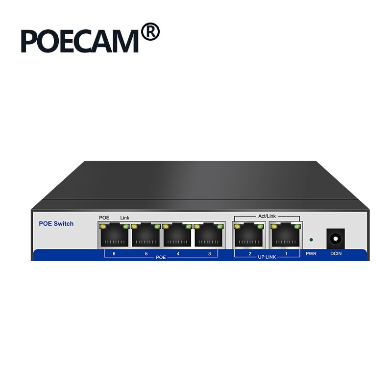 CCTV active 4 Ports 10/100M PoE Switch Power Over Ethernet For POE IP Camera System Network Desktop Switches 2ports Uplink