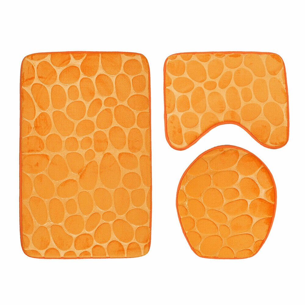 3 st halkfri mjuk badsockel matta toalettlock matta badrum tvättbar matta set badrumstillbehör set: Orange