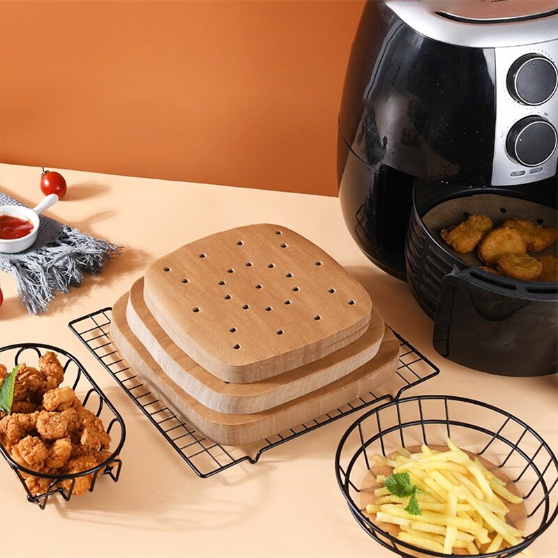 100 stk airfryer liners 6.5/7/7.5/8.5/9 tommer firkantet rund airfryer papir engangs bagepapir køkken non-stick dampmåtte