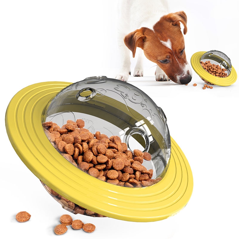 Hond Speelgoed Voedsel Dispenser Ufo Bal Interactieve Hond Bite Resistant Training Treat Speelgoed Huisdier Voeden Lekkage Voedsel Hond Feeder: Geel