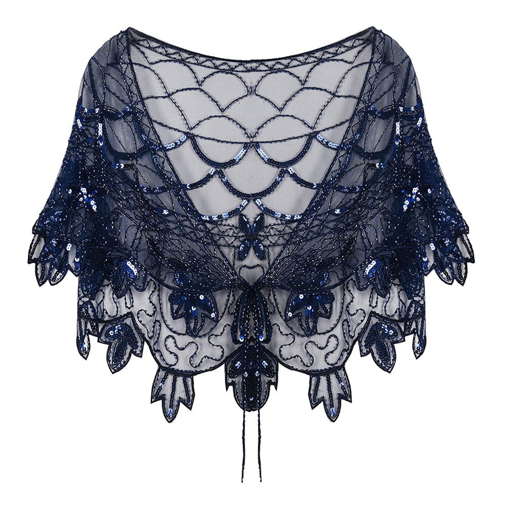 JaneVini Black Handmade Sequined Beaded Wedding Shawls Wraps Bridal Bolero Short Cape Cloak Women Party Accessories: Picture Blue
