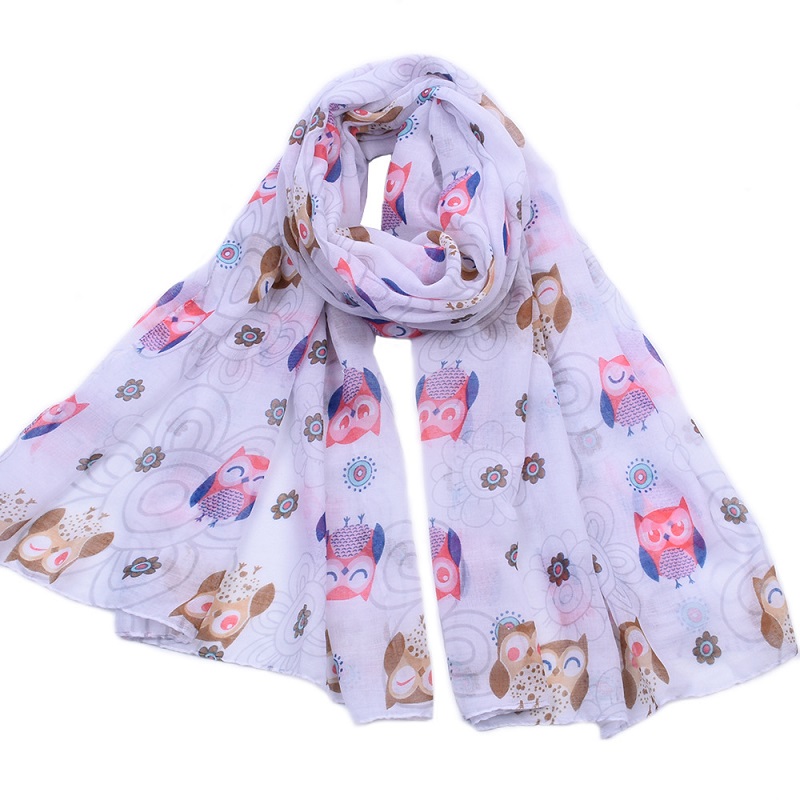 coton Voile mince écharpe femmes dessin animé hibou imprimer châle musulman Hijabs foulard enveloppe islamique femme étole 80x190cm: light purple