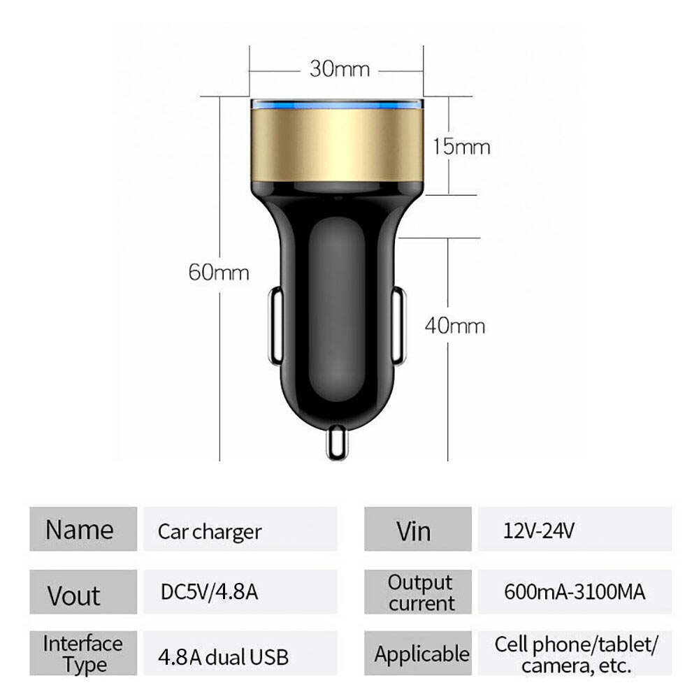 GTWIN 4.8A Display LED Dual USB Carregador de Carro Carro-Carregador Universal Do Telefone Móvel de Alumínio para Xiaomi iPhone Samsung 11 pro Max