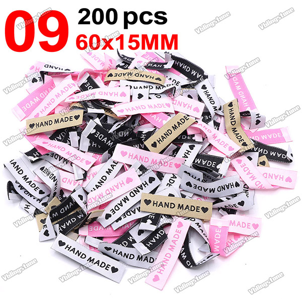 200Pcs Mix Cloth Labels Cartoon Pattern Hand Made Tags For Knitted Hats Woven Handmade Labels DIY Bag Shoes Sew Accessories: Multi-Colored