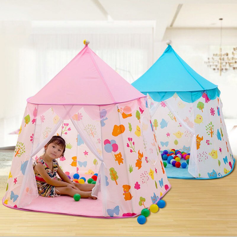 Casa de tienda de campaña portátil para niños, Castillo de princesa, bandera colgante, tipi, tienda de juegos, de cumpleaños y Navidad, 125x135cm