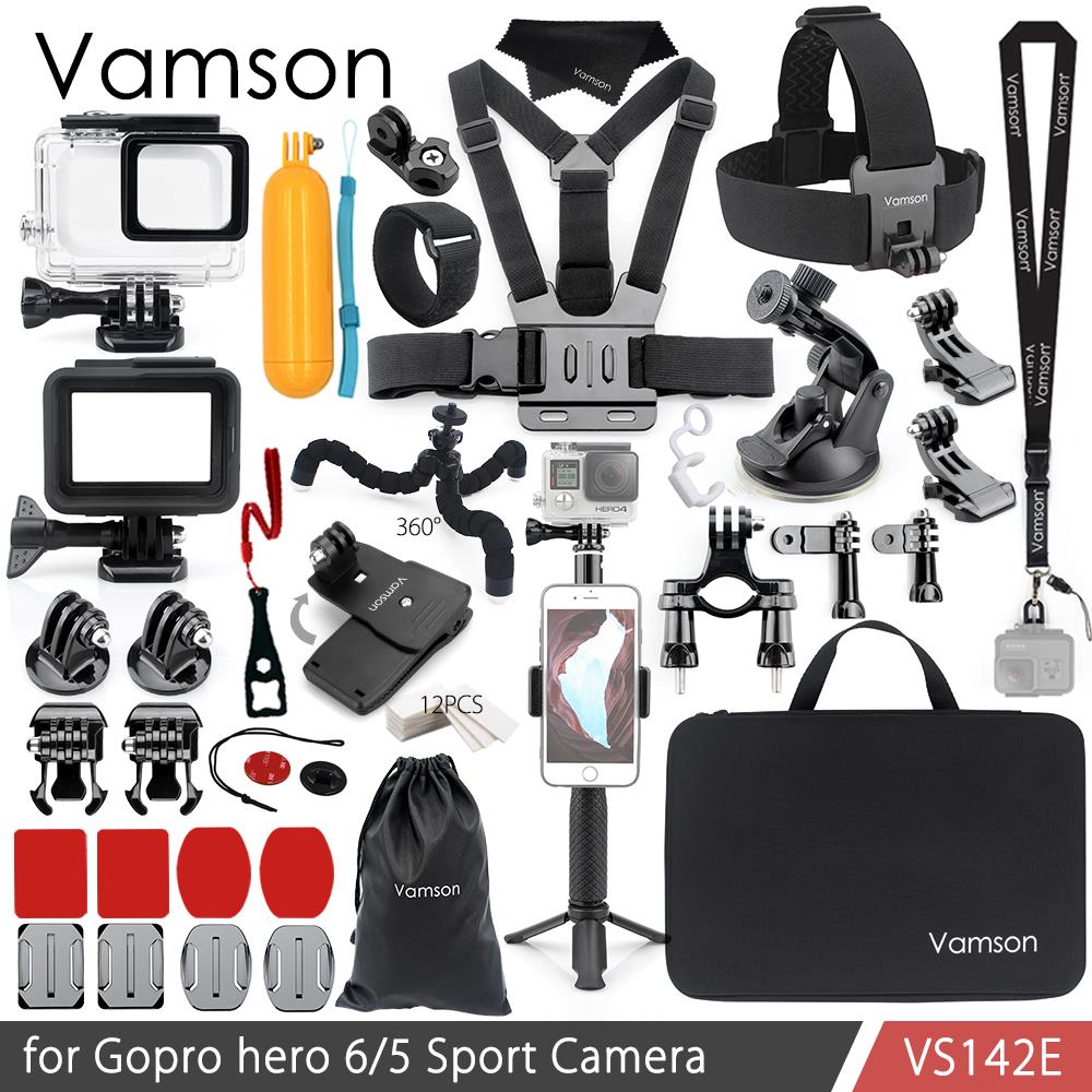 Vamson para Gopro héroe 7 6 5 Kit de accesorios impermeable funda carcasa de Floaty Bobber Monopod para ir pro Hero 6 5 VS142: VS142E