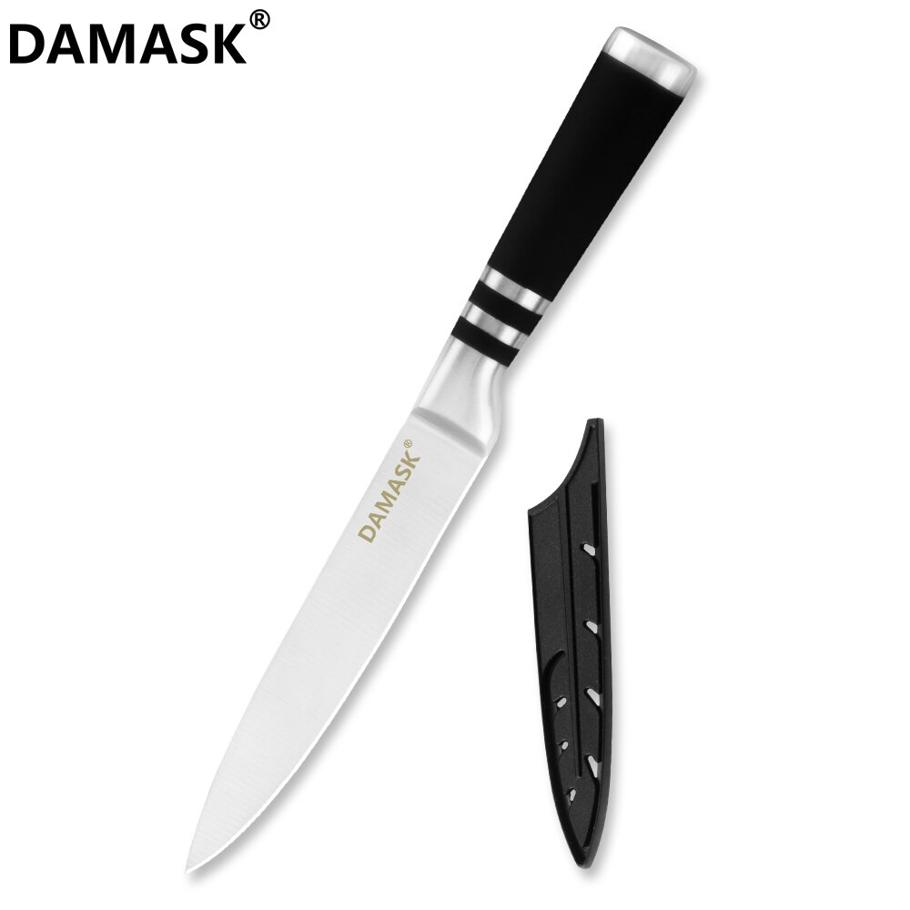 Damask mærke 3 cr 14 rustfrit stål køkkenknive sæt 430 greb knive med gratis knive dæksler: 5 tommer værktøjskniv