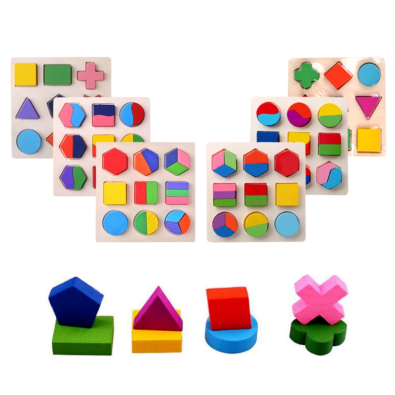 Wooden Geometric Shapes Sorting Math Montessori Puzzle Preschool Learning Educational Game Baby Toddler Toys for Children