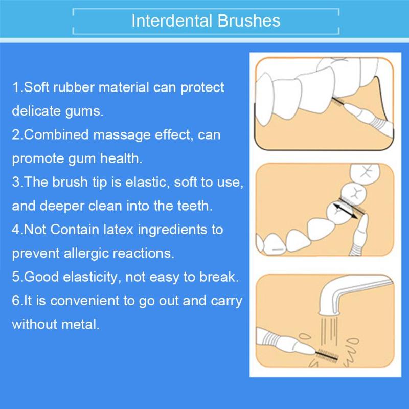 80 teile/schachtel Interdentalbürste Gummi Interdentalbürste Zahn Pinsel Kieferorthopädische Bürsten Naht Weichen Bürste Massage Zahnfleisch Zahnstocher