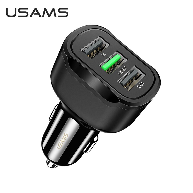 Usams Autolader Qc 3.0 Pd Snel Opladen Voor Iphone 11 Pro Xiaomi Huawei P30 Pro 18W 3A Auto telefoon Snellader 3 Usb-poorten