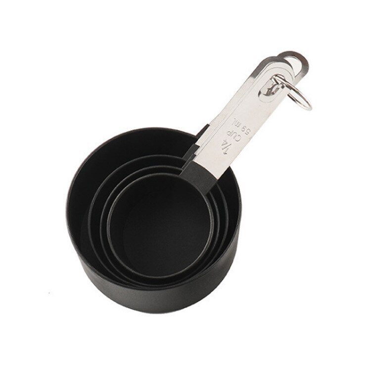 4Pcs Maatbekers En Lepels Set Plastic Meet Cups Nauwkeurige Maatlepels Met Rvs Handvat Voor Droge Liquid: 4Pcs Black Cups
