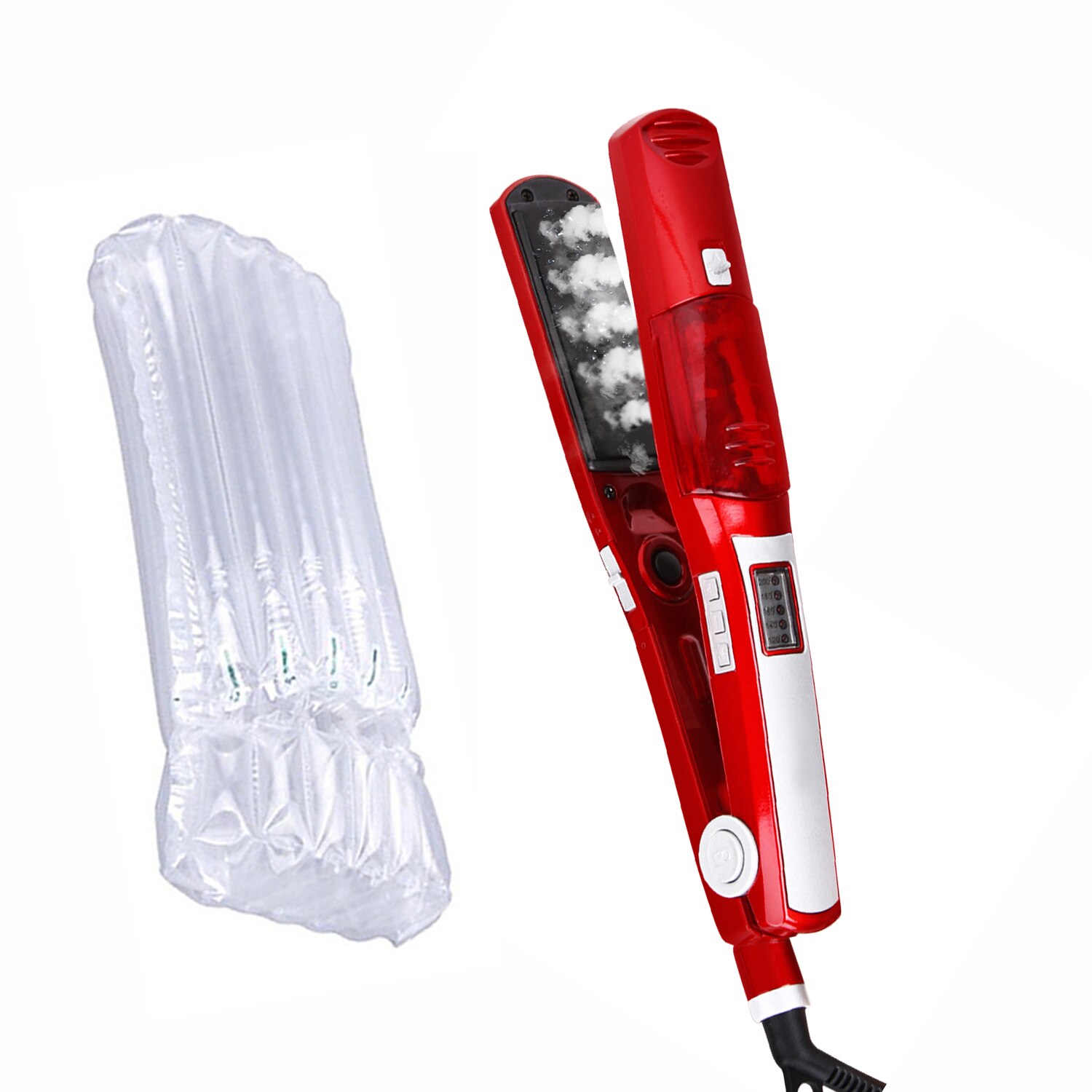 Steam Flat Iron Hair Straightener Hair Curler Titanium Ceramic Hair Straighting Curling Iron Hair Care Styling Tool: red no box / US