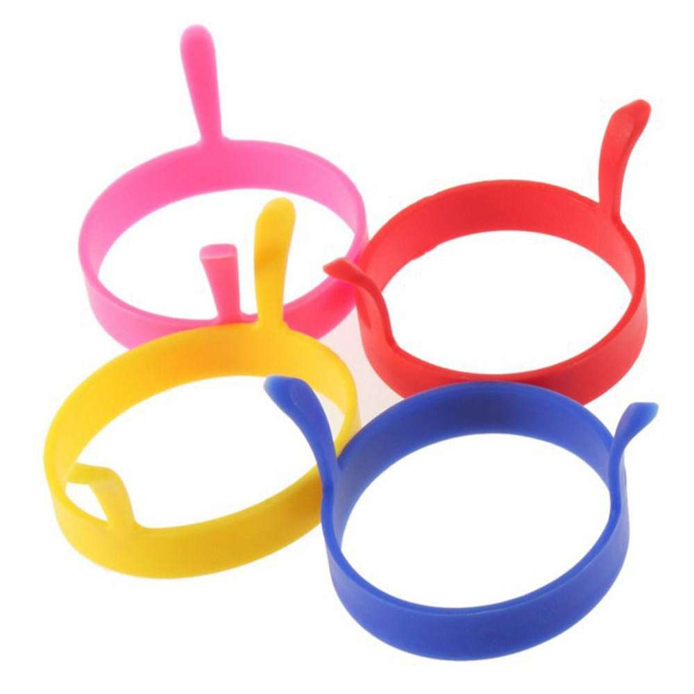 4 stk silikone runde ægringe pandekageform ring m håndtag nonstick stegt stegekomfur æggering form: Gul