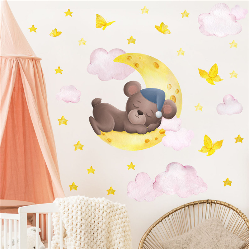 Tofok Cartoon Bear Clouds Wall Stickers Home DIY Wallpaper Decor for Children Nursery Room Wall Decorations Cartoon Decals