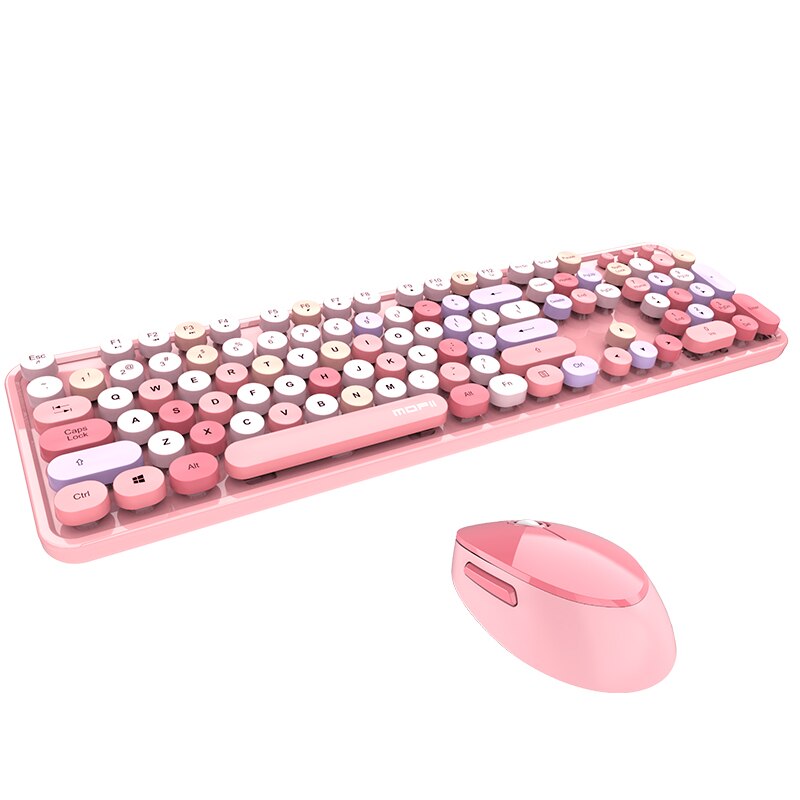 Bluetooth Draadloos Toetsenbord Met Muis Gemengde Kleur Ronde Keycap Plastic Panel Afneembare Key Cap Mobiele Telefoon Computer Toetsenbord: Pink