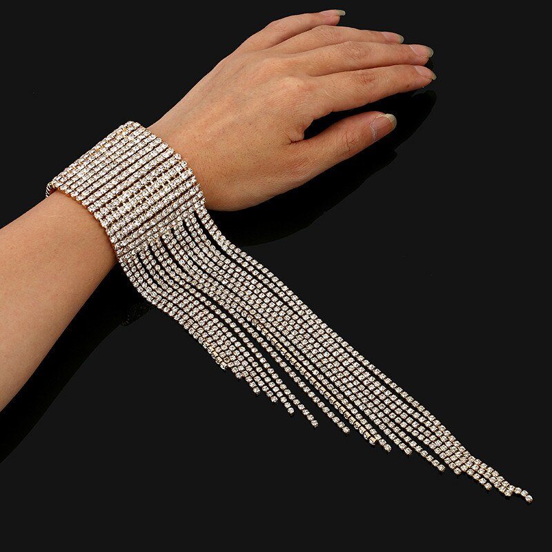 Kwastje Strass Armband voor Vrouwen Kristal Armbanden Charm Verklaring Bruiloft Vrouw Goud Zilver Luxe Hand Sieraden