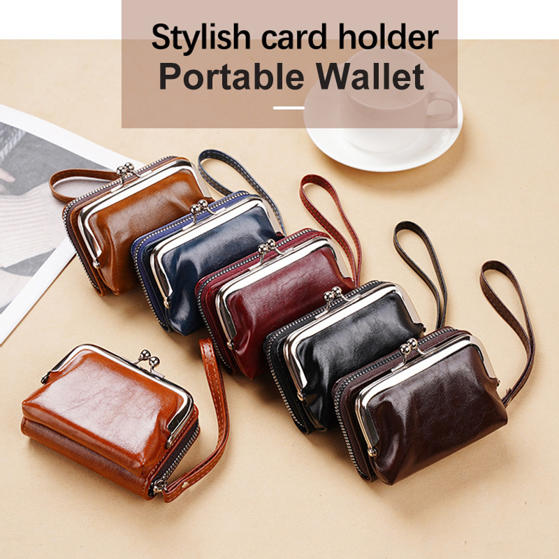 wallet, ladies' bag, buckle, coin purse, zipper clip bag, mini handbag, multi card slot, in stock