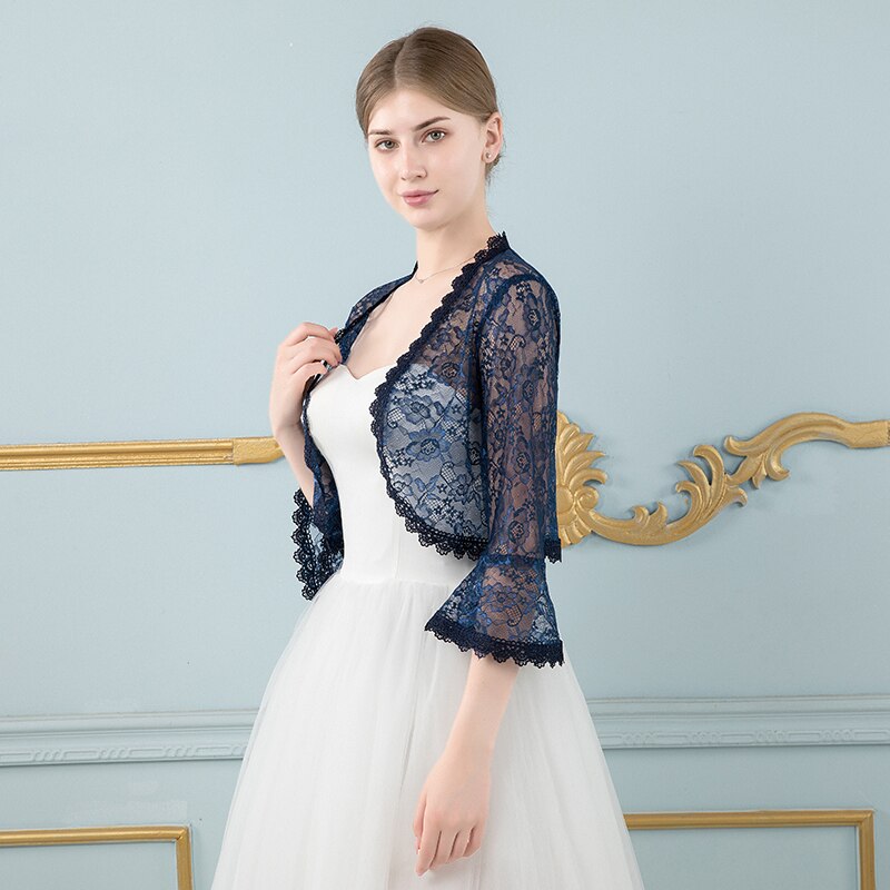 Women Black Lace Jacket for Wedding Dress Long Sleeve Appliqued Boleros Evening Party Wraps