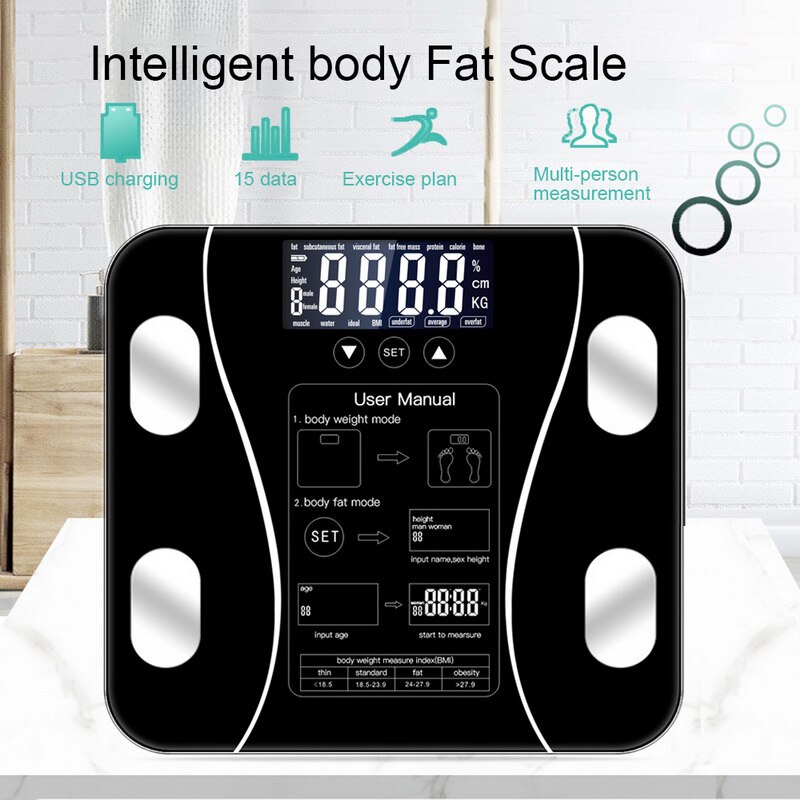 Body Fat Scale Electronic Smart Digital Bathroom Scale Body Composition Analyzer For Weight Body Fat Water BMI Muscle