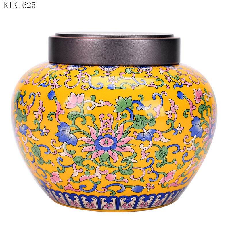 Enamel Color Flower Tea Cans with Alloy Lids Kitchen Sealed Storage Jars Candy Coffee Beans Food Storage Jars Home Decoration
