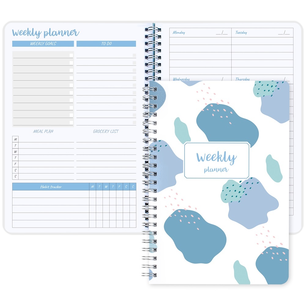 Daily Weekly Planner Undated Agenda Notebook with Habit Tracker, Goals, To Do List Spiral Binding PVC Cover: Beige
