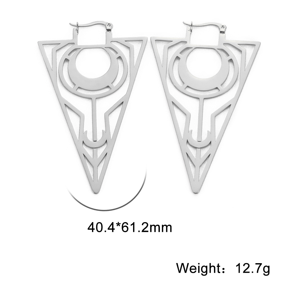 LIKGREAT-pendientes de aro negros geométricos triangulares góticos para mujer, aretes colgantes de Luna de acero inoxidable, amuleto Wicca, de joyería