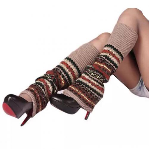 Kvinder vinter varme lange benvarmer boot knæ høj strik hæklet sokker vinter holde varme kvinder lår høje knæ høje sokker: Khaki