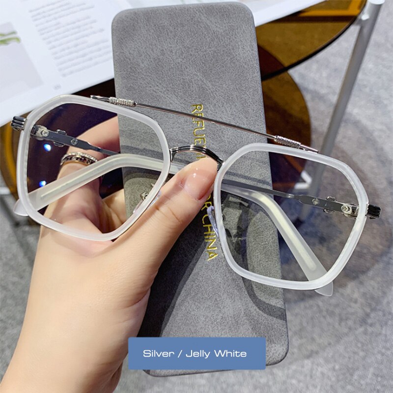 SHAUNA Retro Anti Blue Light Square Glasses Frames Vintage Gothic Optical Eyeglasses Frame: Jelly White
