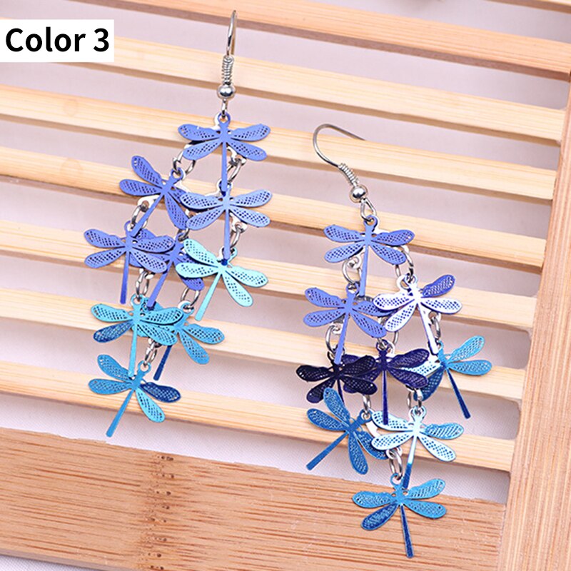 Colorful Dragonfly Earrings Bohemia Style Mix Color Long Dangle Earrings for Women Jewellery: Color 3 Mix Blue