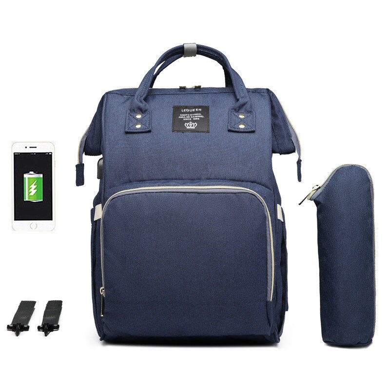 LEQUEEN Windel Taschen USB Mumie Mutterschaft Windel Tasche Große Baby Tasche Wasserdichte Reise Rucksäcke Pflege Taschen für Baby Pflege: Tiefes Blau