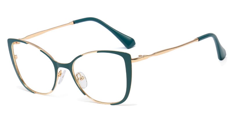 Peekaboo retro Katze Auge brille rahmen für frauen optische damen artikel klar objektiv metall brillen Rahmen weibliche dekoration: Grün Gold