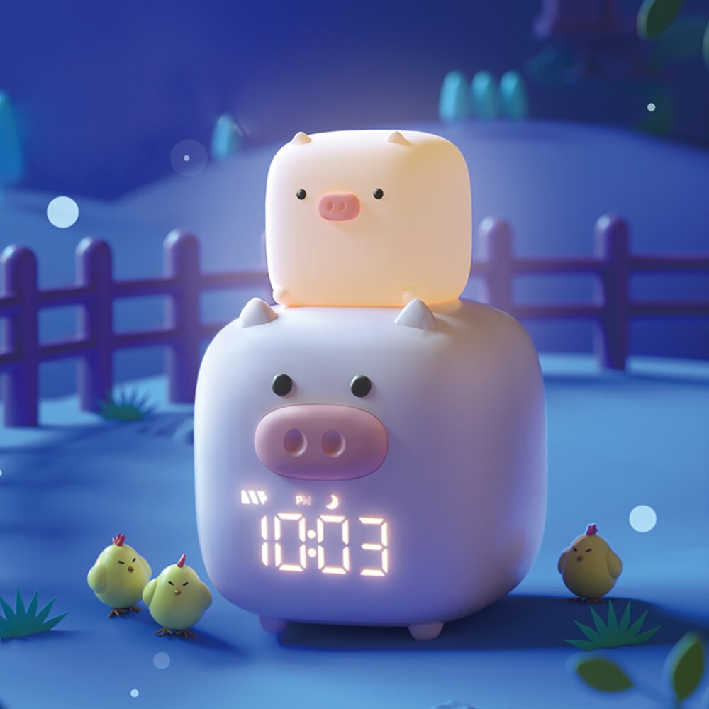 Xiaomi Alarm Clock Night Lamp Voice Control LED Digital Clock Cute Pig Electronic Desk Table Clock Rechargeable For Child Kids: Default Title