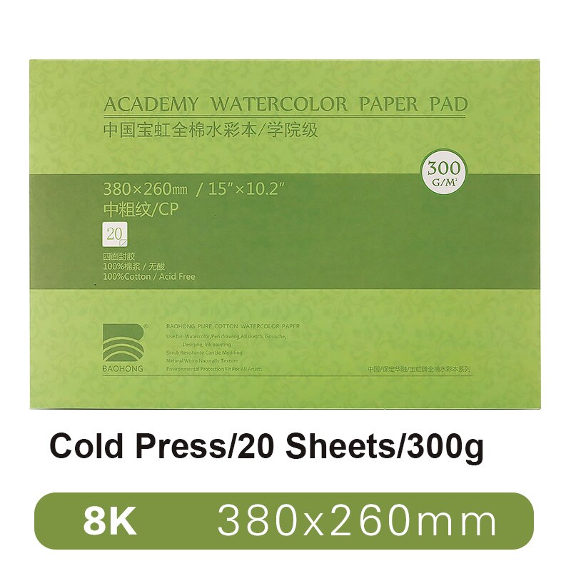 BAOHONG – papier aquarelle pour artistes, tampon texturé pour peinture, crayon, encre, charbon de bois, Pastel et acrylique, 20 feuilles 300 g/m², blanc: 8K Academy CP