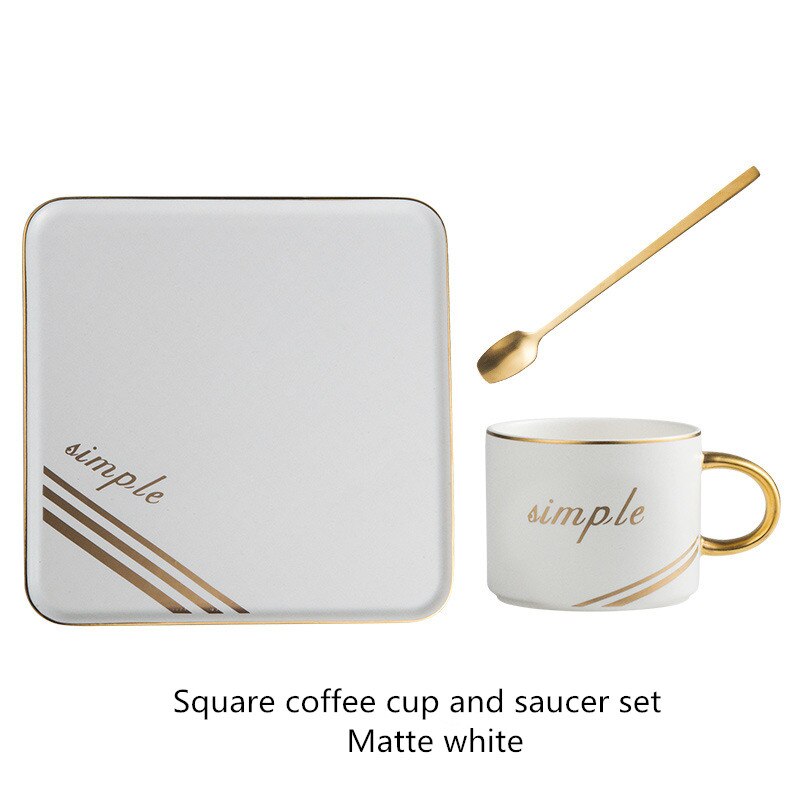 Ceramic coffee cup set square cup saucer spoon breakfast milk coffee cup bread dessert saucer couple: Matte white