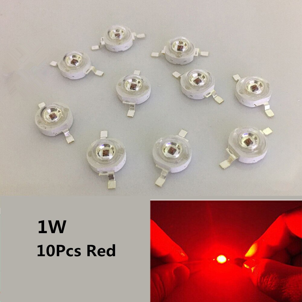 10 Stuks 1W High Power Led Light-Emitting Diode Leds Chip Smd Warm Wit Rood Groen Blauw Geel voor Spotlight Downlight Lamp: Red light