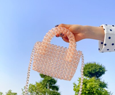 Tobo-perlenhandtasche, handgefertigt, strandurlaubshandtasche, perlenstickerei, robuste umhängetasche für damen: Hellrosa