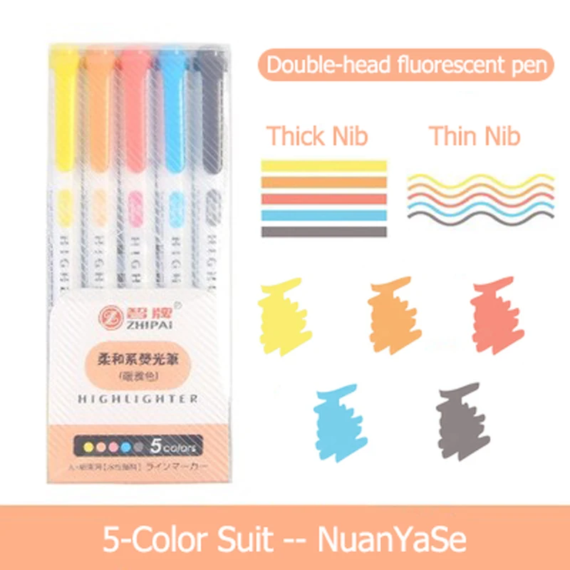 Juego de rotuladores resaltadores Pastel, marcadores resaltadores Kawaii de Color Morandi, bolígrafos bonitos, papelería coreana para útiles escolares: Negro
