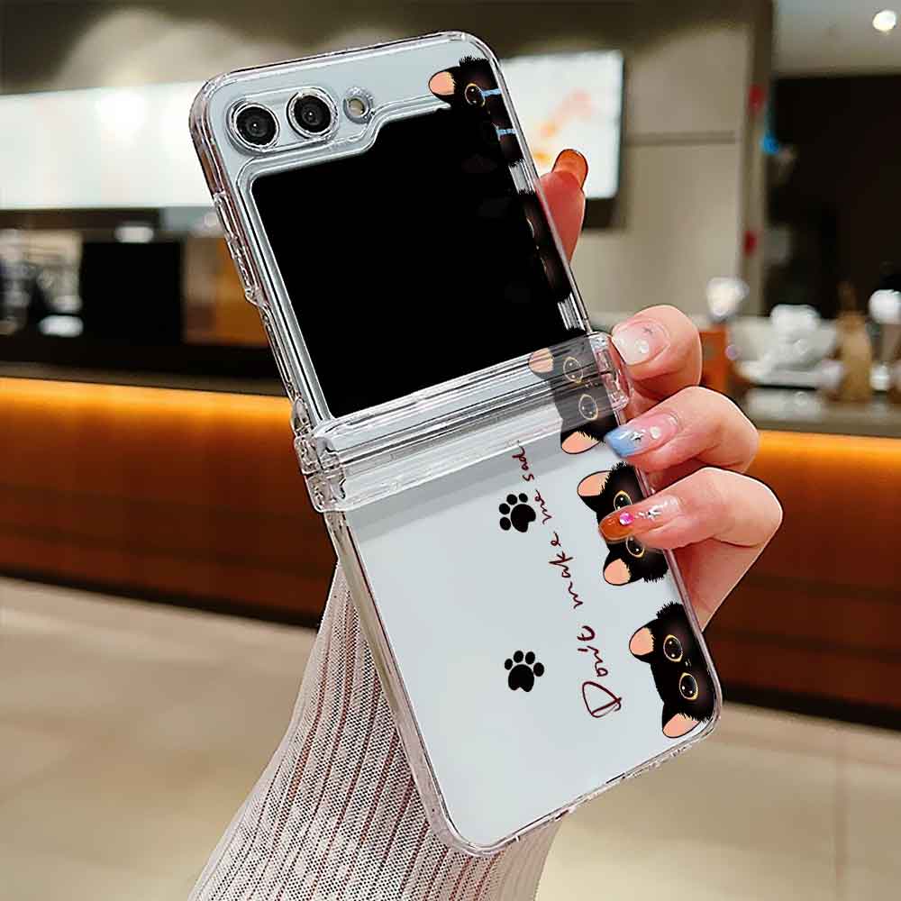 Case For Samsung Galaxy Z Flip 6 5 4 3 Transparent Hard Folding Luxury Pattern For Samsung Z Flip3 Flip4 Flip5 Flip6 Clear Cover: Cotton Fabric / Blue