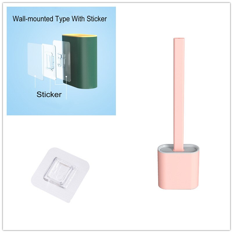 Silikonowe Wc toaleta szczotka robić montażu na ścianie elastyczne WC toaleta zestaw szczotek toaletowych z szybkie suche Wc uchwyt na zestaw szczotka Wc jednorazowe środki czyszczące: różowy wall mounted