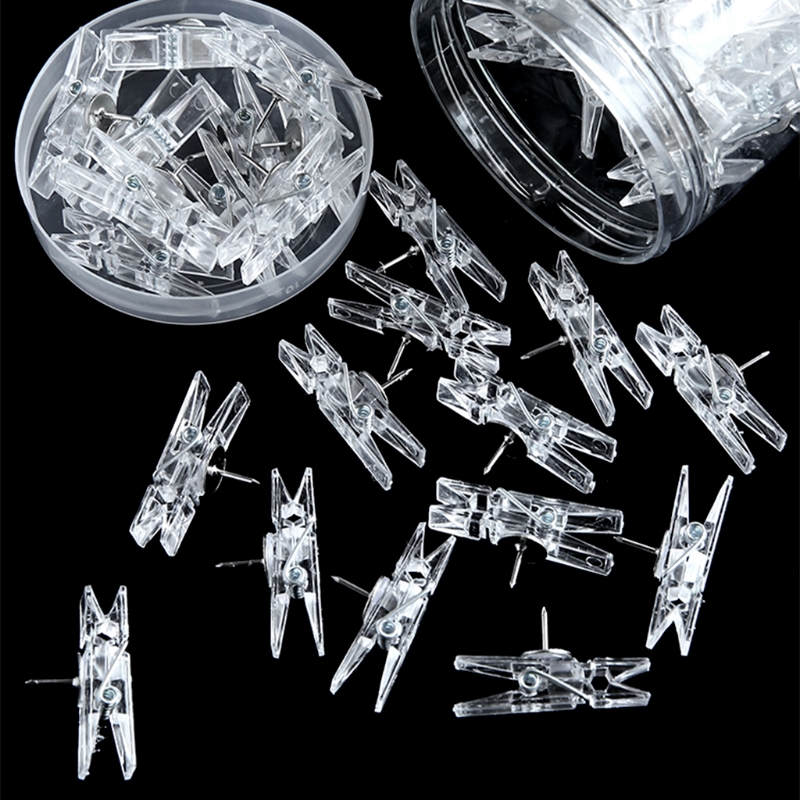 Chinchetas de plástico transparente 20 piezas 594F, chinchetas decorativas tipo Clip, para foto, para el pulgar, tablones de mensajes escolares: T