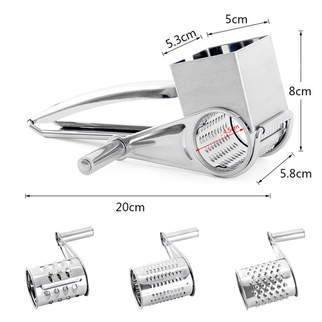 Multi-use Rotary Cheese Grater Stainless Steel Cheese Chocolate Grater With 3 Different Drums Cheese Butter Grater Slicer