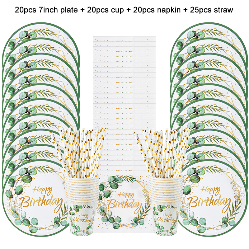 Green Eucalyptus Leaf Disposable Tableware Set Paper Plate Cup Napkin Kids Adult Birthday Supplies Hawaiian Summer Party Decor: Fluorescence Yellow