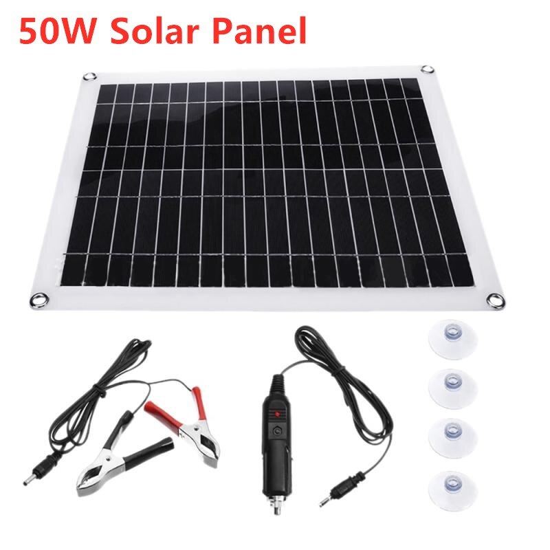 50W Solar Panel Portable Flexible Solar Panel Double USB 12V with Car Charger Crocodile Clip Outdoor Charger Panel Regulator