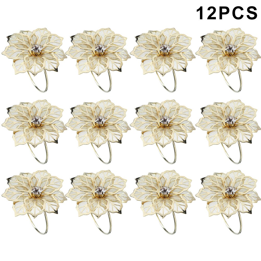 12 Stks/set Bloemen Metalen Servetringen Home Keuken Benodigdheden Diner Bruiloft Handdoek Servet Ring Set Voor Party Tafel Decor: Gold