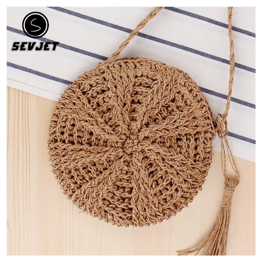 Small Bolsas Round Straw Beach Bags Handmade Woven Crossbody Bags Raffia Circle Rattan Mini Bags Summer Women Shoulder Bag C843