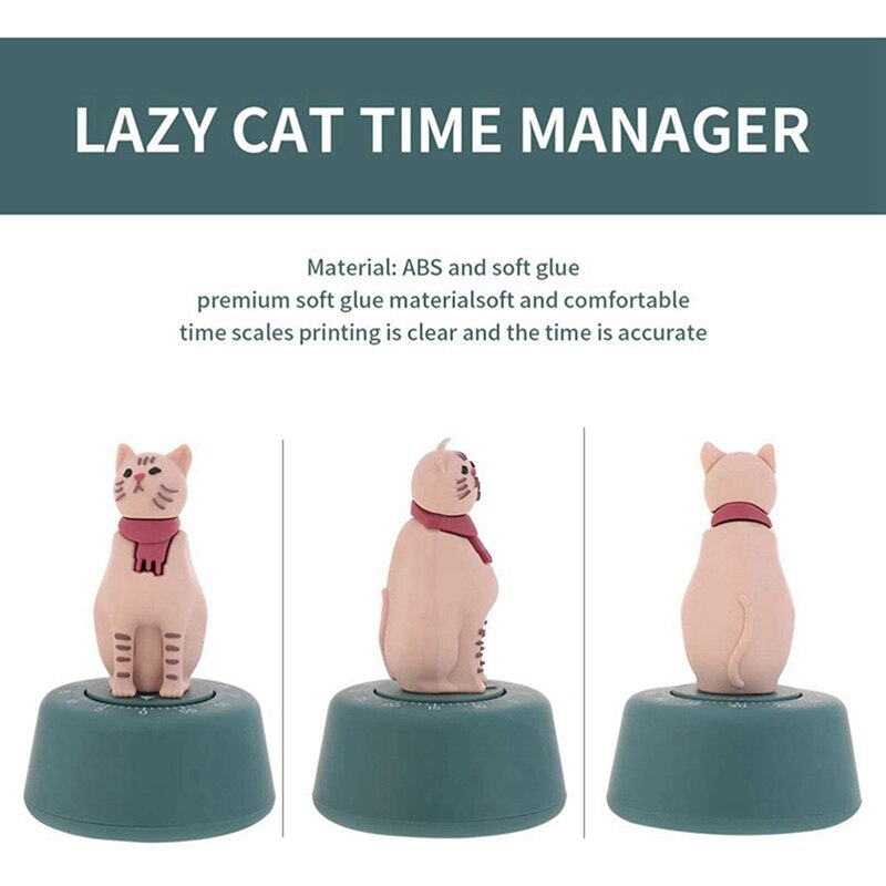 2Pcs Cat Kitchen Timer Cooking Countdown Mechanical Timer Alarm Reminder - Yellow+Gray & Green+Yellow